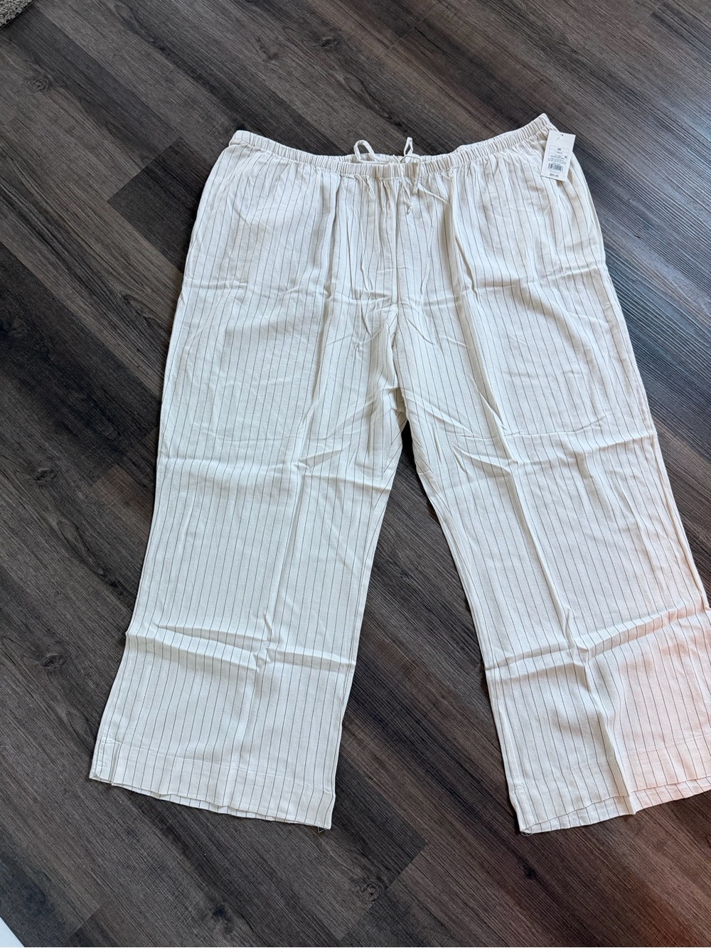 Cream Pinstripe Casual Drawstring Pants